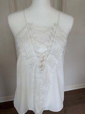 Wayf White Lace-Trim Crisscross Camisole